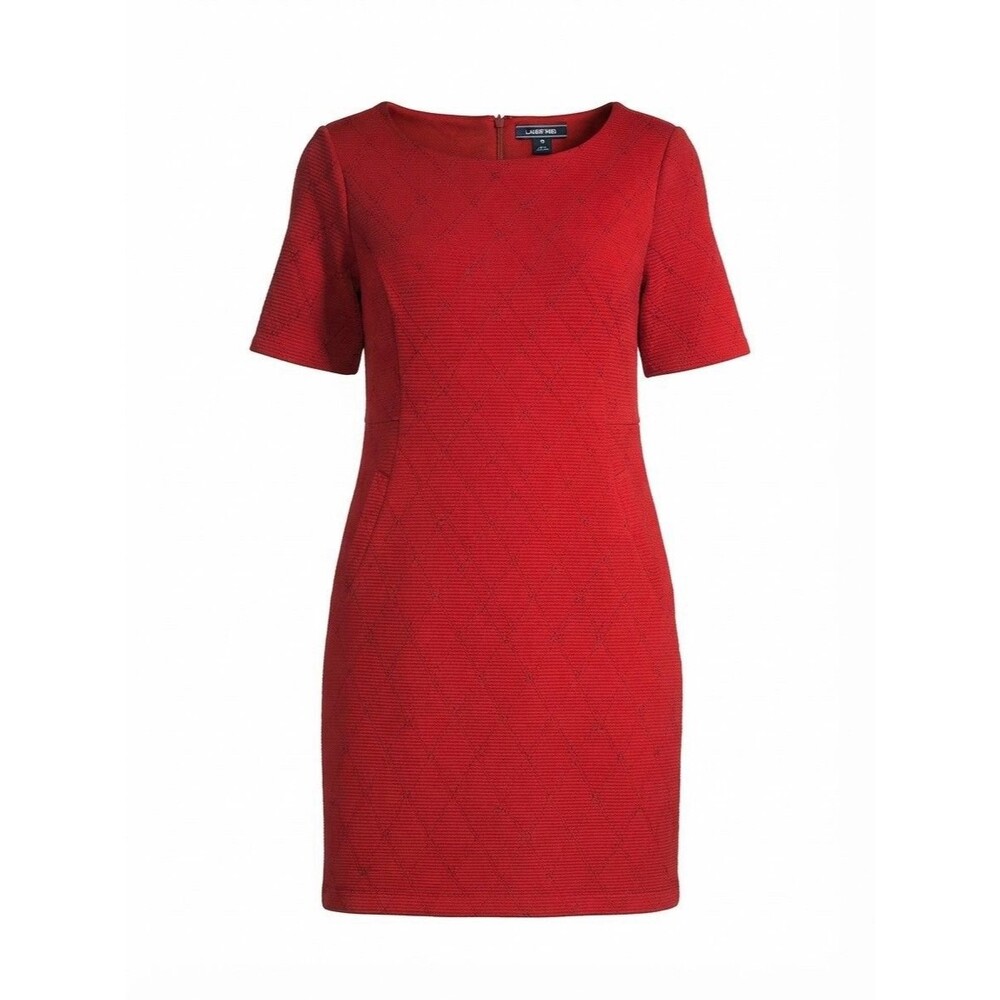 Lands' End Red Size 12 Short Quilted Diamond Knit Dress Work Career Formal